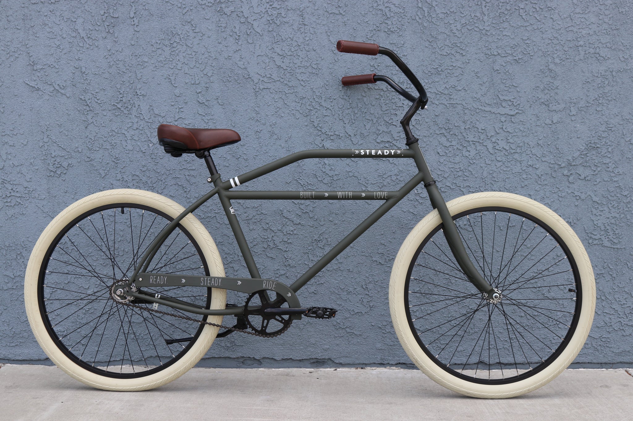 cruiser pedal bike The Steady Classic Dual Speed (Olive Green) - Rat Rod / Cafe Racer Beach Cruiser Bike